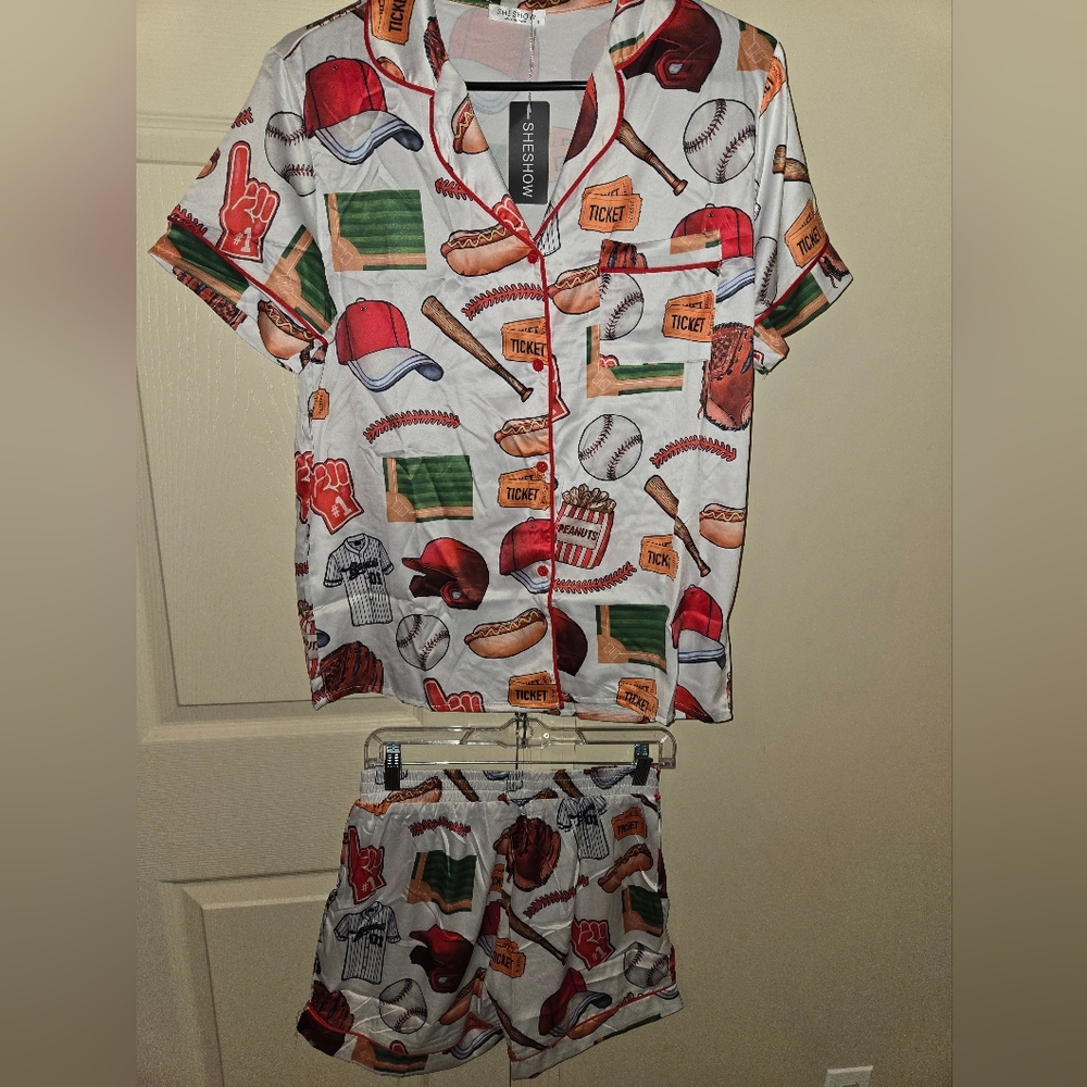 NWT Satin Baseball Pajama Set - Picture 3 of 4